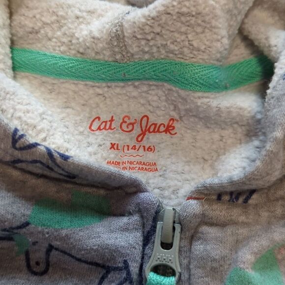 Girls Cat & Jack light grey zip front hooded sweatshirt size XL 14/16 - Picture 4 of 5